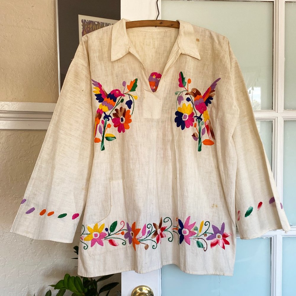 Vintage Mexican folk embroidered top